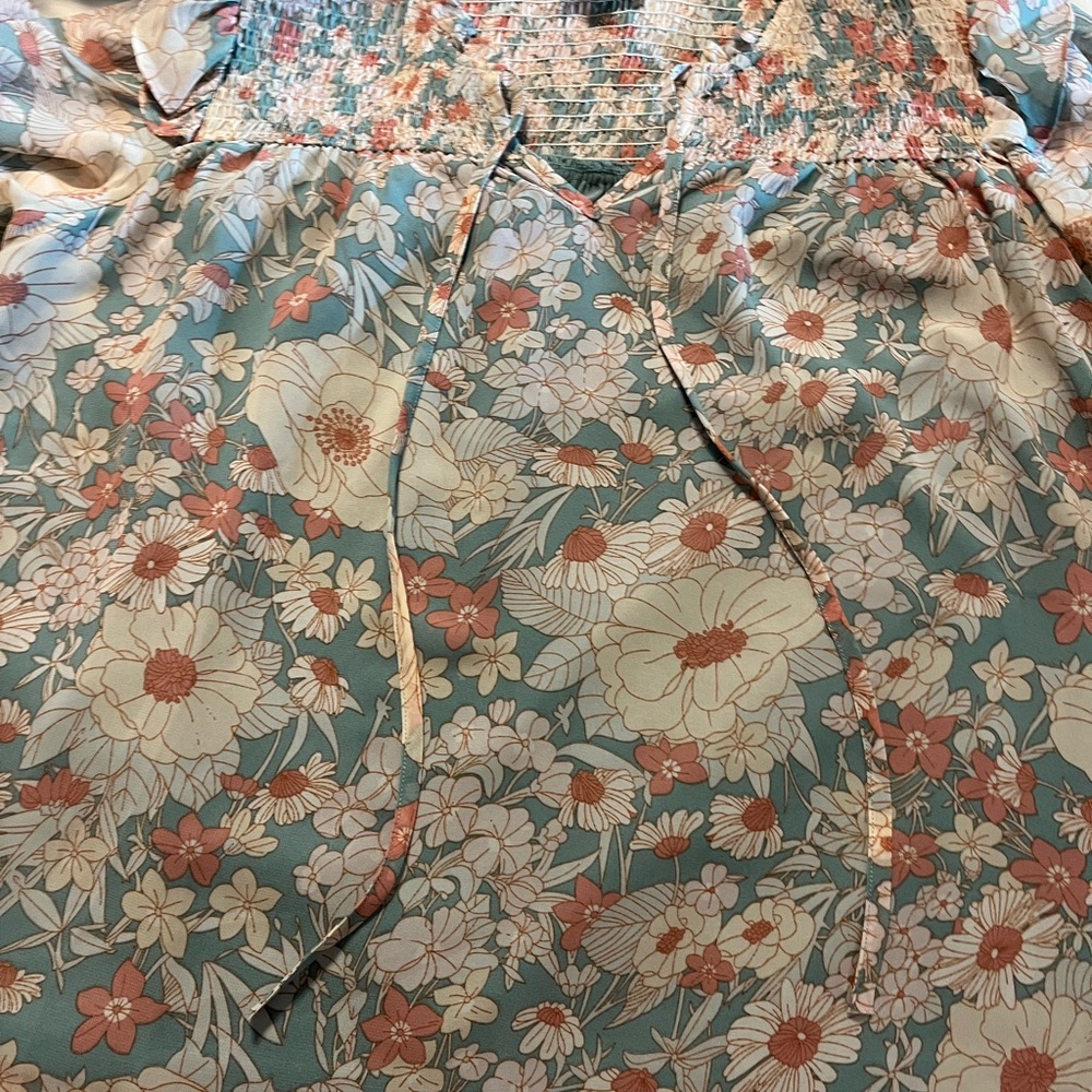 Umgee Blue and Pink Floral Smocked Top